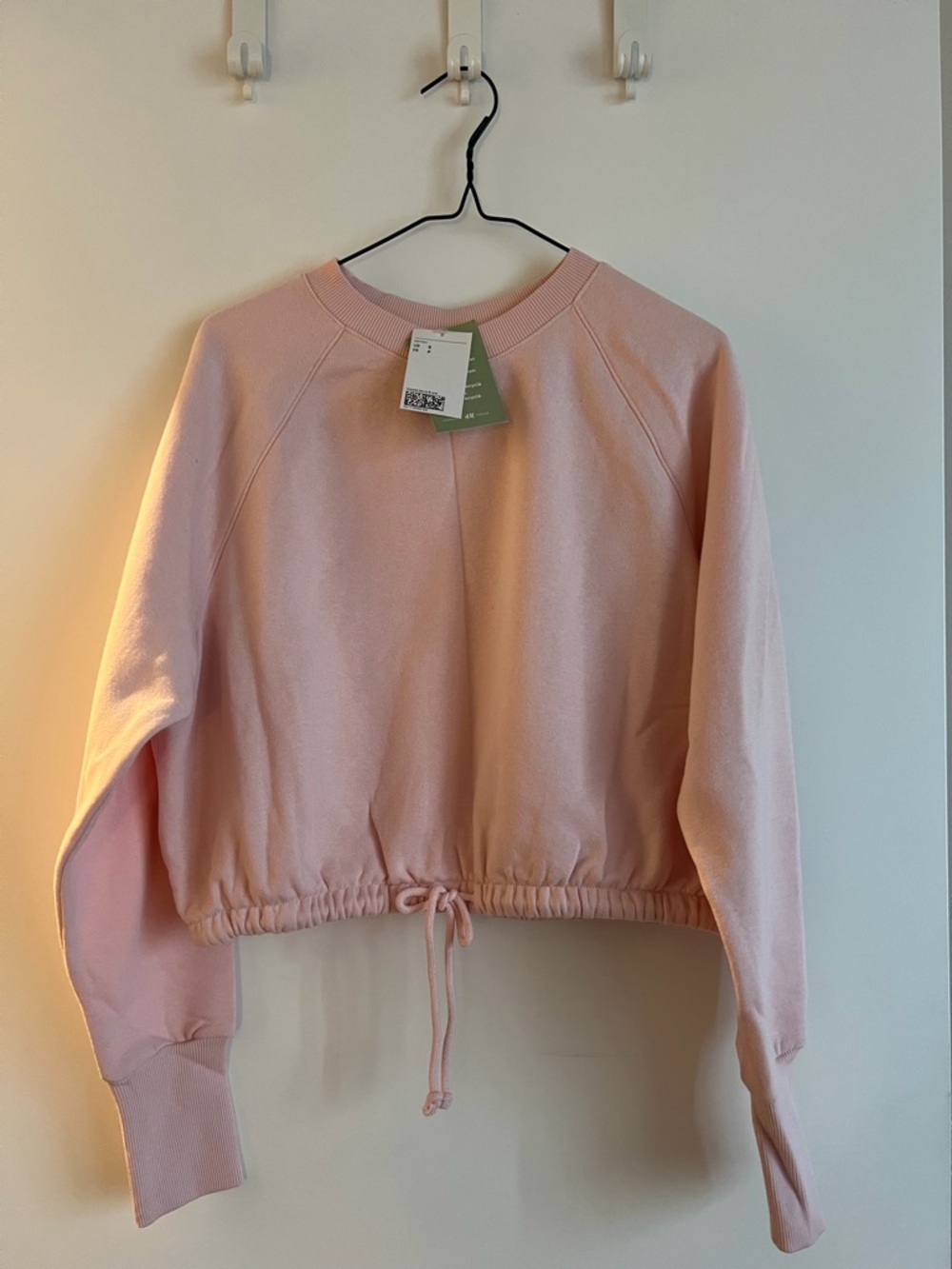 Pink Drawstring Cropped Sweatshirt - Women